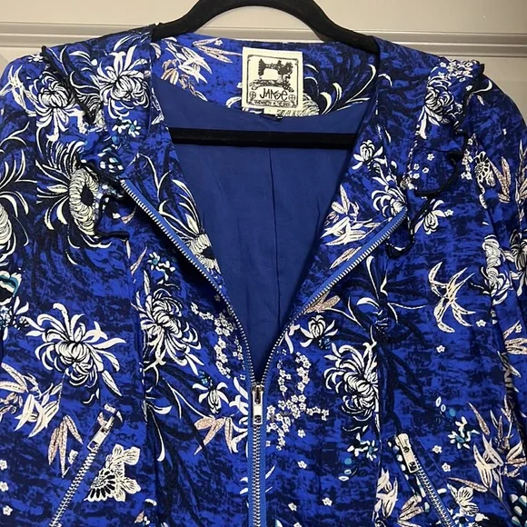 Jaase Boho Floral Cropped Blue Zipper Jacket EUC - Picture 5 of 10